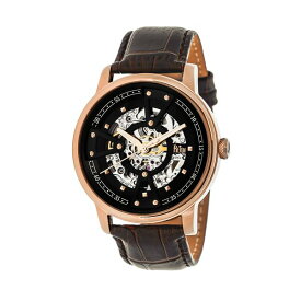 レイン レディース 腕時計 アクセサリー Belfour Automatic Rose Gold Case, Genuine Black Leather Watch 44mm Dark Brown