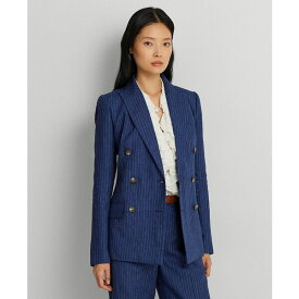 ラルフローレン レディース ジャケット＆ブルゾン アウター Women's Pinstripe Double-Breasted Linen Blazer Blue/White