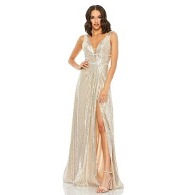 マックダガル レディース ワンピース トップス Women's Metallic Sequined Plunge Neck Gown Nude silver