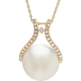 ホノラ レディース ネックレス・チョーカー・ペンダントトップ アクセサリー Cultured White Ming Pearl (10mm) & Diamond (1/5 ct. t.w.) Pendant Necklace in 14k Gold White