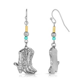 2028 レディース ピアス＆イヤリング アクセサリー Silver-Tone and Imitation Turquoise Accent Western Boots Drop Earrings Gray