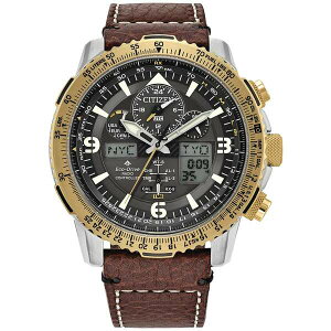 V`Y Y rv ANZT[ Eco-Drive Men's Chronograph Promaster Skyhawk Brown Leather Strap Watch 45mm Brown