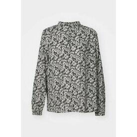 マルコポーロ レディース シャツ トップス BLOUSE TUNIC SHAPE STAND UP COLLAR LONG SLEEVE GATHERING PRINTED - Blouse - black/white