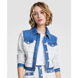 ゲス レディース ジャケット＆ブルゾン アウター Women's Natalie Tweed & Denim Jacket Check Tweed White Combo