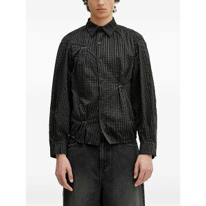 �A�[�_�[�G���[ �����Y �V���c �g�b�v�X Striped-pattern gathered shirt Black