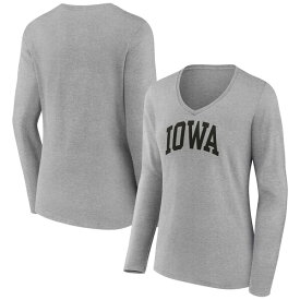 ファナティクス レディース Tシャツ トップス Iowa Hawkeyes Fanatics Branded Women's Basic Arch Long Sleeve VNeck TShirt Gray