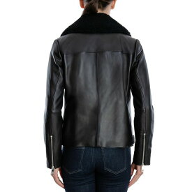 マイケルコース レディース ジャケット＆ブルゾン アウター Asymmetrical Faux-Sherpa-Collar Leather Coat Black