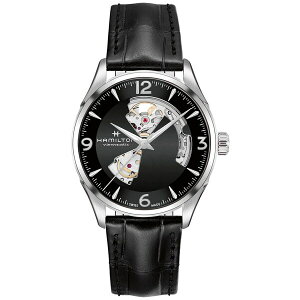 n~g fB[X rv ANZT[ Men's Swiss Automatic Jazzmaster Black Leather Strap Watch 40mm Black