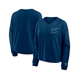 �t�@�i�e�B�N�X ���f�B�[�X �J�b�g�\�[ �g�b�v�X Women's Deep Sea Blue Seattle Kraken Oversized All Out Effort Long Sleeve Henley T-Shirt Navy