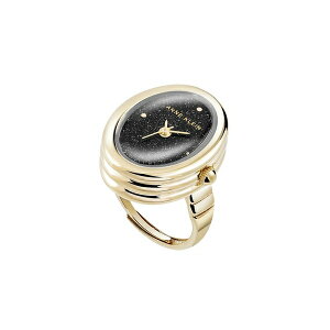 ANC fB[X rv ANZT[ Women's Quartz Black Sandstone Gemstone and Gold-Tone Alloy Metal Ring Watch, 17mm Black/Gold-Tone
