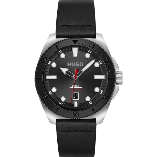 フューゴ レディース 腕時計 アクセサリー Gents HUGO #VISIT Black Leather Strap Watchのサムネイル
