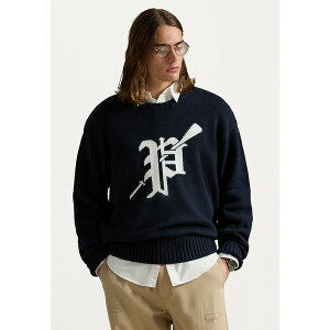 t[ Y jbg&Z[^[ AE^[ BIG FIT LOGO-INTARSIA COTTON SWEATER - Jumper - navy/white