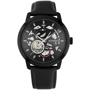 g~[ qtBK[ Y rv ANZT[ Men's Automatic Black Leather Strap Watch 43mm Black