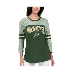 カールバンクス レディース Tシャツ トップス Women's Hunter Milwaukee Bucks Play the Game 3/4-Sleeve T-Shirt Hunter Green, Cream