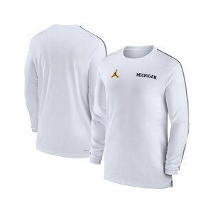 W[_ Y Vc gbvX Men's Michigan Wolverines 2024 Sideline Coach UV Performance Long Sleeve T-Shirt White, Navy