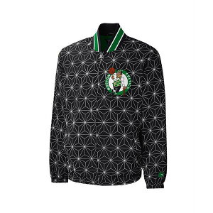 X^[^[ Y WPbgu] AE^[ Men's Black Boston Celtics In-Field Play Fashion Satin Full-Zip Varsity Jacket Black