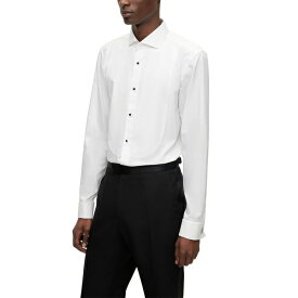 ヒューゴボス メンズ シャツ トップス Men's Easy-Iron Stretch-Cotton Poplin Slim-Fit Dress Shirt White