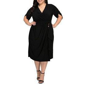 キヨナ レディース ワンピース トップス Women's Plus Size Eden Midi Faux Wrap Dress with Draped Sleeves Black noir