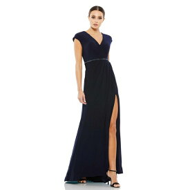 マックダガル レディース ワンピース トップス Women's Faux Wrap V-Neck Cap Sleeve Gown Navy