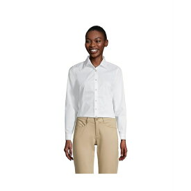 ランズエンド レディース カットソー トップス Women's School Uniform No Gape Long Sleeve Stretch Shirt Pearl white