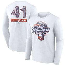 ファナティクス メンズ Tシャツ トップス New York Islanders Fanatics Branded Unisex Personalized Name & Number Leopard Print Long Sleeve TShirt White