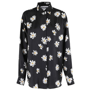 ���X�L�[�m ���f�B�[�X �V���c �g�b�v�X Moschino Silk Shirt Fantasia Nero