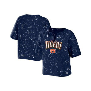 EFA oC GEAh[Y fB[X Jbg\[ gbvX Women's Navy Auburn Tigers Bleach Wash Splatter Cropped Notch Neck T-shirt Navy