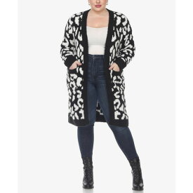 ホワイトマーク レディース ニット&セーター アウター Plus Size Leopard Print Open Front Sherpa Sweater Black, White