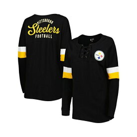ニューエラ レディース Tシャツ トップス Women's Black Pittsburgh Steelers Athletic Varsity Lace-Up Long Sleeve T-shirt Black