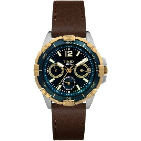 タイメックス メンズ 腕時計 アクセサリー Men's Quartz Analog Premium Dress Leather Brown Watch 44mm Brown