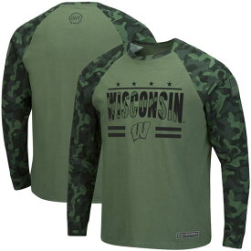 コロシアム メンズ Tシャツ トップス Wisconsin Badgers Colosseum OHT Military Appreciation SlimFit Raglan Long Sleeve TShirt Olive/Camo