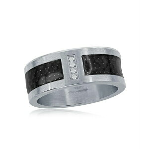 ^ fB[X O ANZT[ Stainless Steel Black Carbon Fiber CZ Ring Black & silver