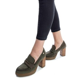 キシタイ レディース スリッポン・ローファー シューズ Carmela Collection, Women's Suede Heeled Loafers By XTI Khaki