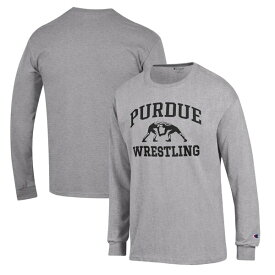 チャンピオン メンズ Tシャツ トップス Purdue Boilermakers Champion Wrestling Icon Long Sleeve TShirt Gray