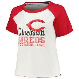 ソフト?アズ ア?グレープ レディース Tシャツ トップス Cincinnati Reds Soft as a Grape Women's Plus Size Baseball Raglan TShirt White