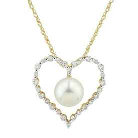 ホノラ レディース ネックレス・チョーカー・ペンダントトップ アクセサリー Cultured Freshwater Pearl & Diamond (3/8 ct. t.w.) Heart 18" Pendant Necklace in 14k Gold Yellow Gold