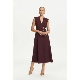 ノクチューン レディース ワンピース トップス Women's Double-Breasted Shoulder Pad Midi Dress Burgundy