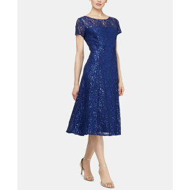 エス エル ファッションズ レディース ワンピース トップス Sequined Lace Midi Dress Iris Blue