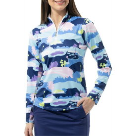 サン ソレイユ レディース シャツ トップス San Soleil Women's Solcool Print Mock Neck Long Sleeve Golf Shirt Vista Blue