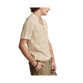 ラッキーブランド メンズ シャツ トップス Men's Crochet Camp Collar Short Sleeve Shirt White Cap Gray