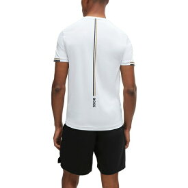 ヒューゴボス メンズ Tシャツ トップス Matteo Berrettini Signature-Stripe Waffle-Fabric T-shirt White