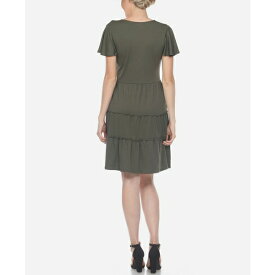ホワイトマーク レディース ワンピース トップス Women's Short Sleeve V-Neck Tiered Dress Olive