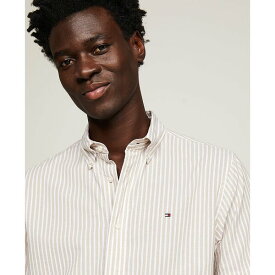トミー ヒルフィガー メンズ シャツ トップス Men's Regular-Fit Candy Stripe Linen Shirt Beige/ Optic White