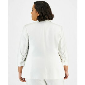 バースリー レディース ジャケット＆ブルゾン アウター Plus Size Scrunch-Sleeve Linen-Blend Open-Front Blazer, Created for Macy's Blanc