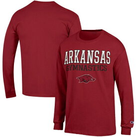 チャンピオン メンズ Tシャツ トップス Arkansas Razorbacks Champion Gymnastics Stack Long Sleeve TShirt Cardinal