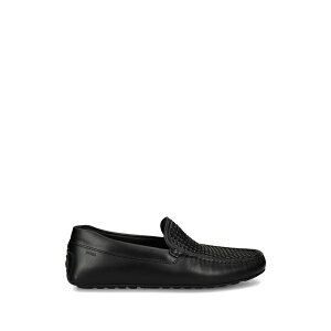�{�X �����Y �X���b�|���E���[�t�@�[ �V���[�Y Woven-panel leather loafers Black