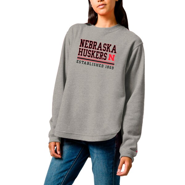 リーグカレッジエイトウェア レディース パーカー・スウェットシャツ アウター Nebraska Huskers League Collegiate Wear Women´s Victory Springs TriBlend Fleece Pullover Sweatshirt Heather Gray