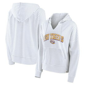 ファナティクス レディース パーカー・スウェットシャツ アウター LSU Tigers Fanatics Women's Arch Logo Striped Notch Neck Pullover Hoodie White/Gray