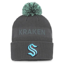 ファナティクス メンズ 帽子 アクセサリー Seattle Kraken Fanatics Authentic Pro Home Ice Cuffed Knit Hat with Pom Charcoal