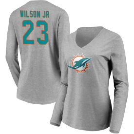 ファナティクス レディース Tシャツ トップス Miami Dolphins Fanatics Branded Women's Team Authentic Custom Long Sleeve VNeck TShirt Wilson Jr,Jeff-23
